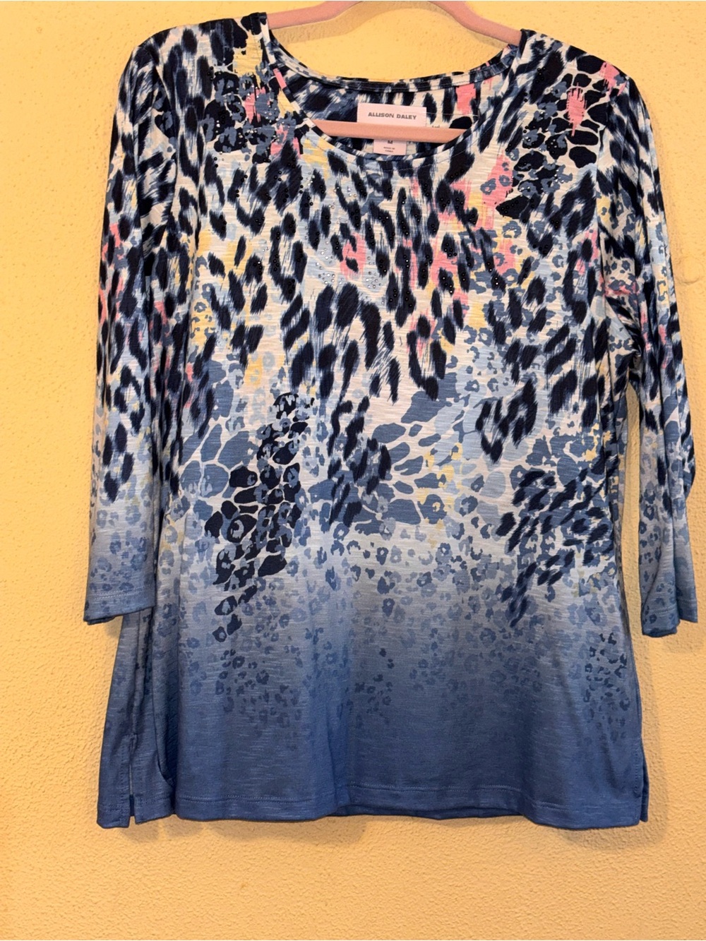 Allison Daley Medium Blue Animal Print Rhinestone Embellished Top